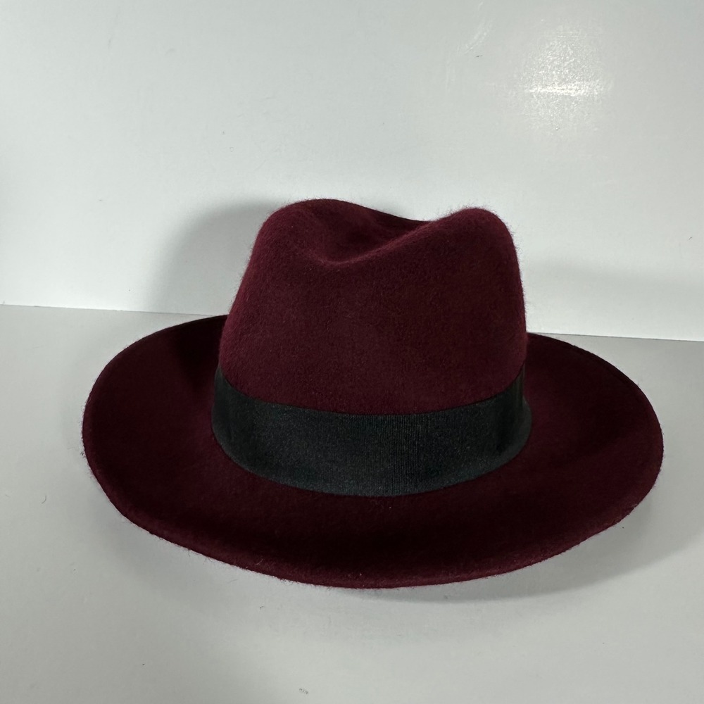 Target Burgundy 100% Wool Fedora Hat with Black Grosgrain Ribbon Band